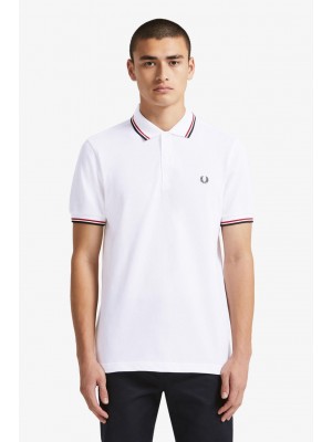 Polo Fred Perry Twin Tipped Wht Brt Red Nvy M3600 748